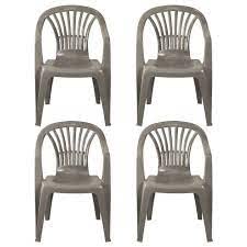 VTL® 4 X Taupe Plastic Garden Chairs Low Back Seat Patio Partying Camping Stacking
