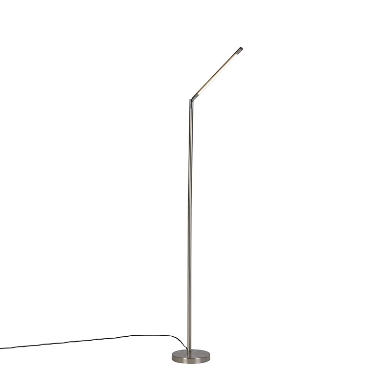 Qazqa - Modern Floor lamp Steel I Nickel Matt I Satin incl. LED - Berdien- - Modern | 1 Light - Steel Floor lamp - Suitable for Living Room I