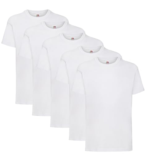 HLKauf Fruit of The Loom 5er T-Shirt Valueweight Kinder Shirts Basic in Weiss 128 – 100% Baumwolle – Jungen & Mädchen Block