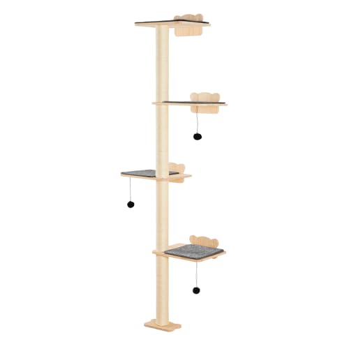 VEVOR 4 Tier Cat Tree Set with Jumping Boards, Wall-Mounted Floating Shelf, Pine Wood Perch for Sleeping, Playing, Climbing