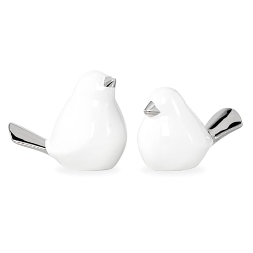 Torre & Tagus 902428A Finch Silver Tipped Decor Figures (Set of 2), White/Silver