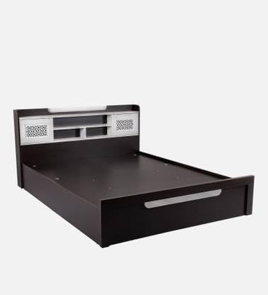 Image of Mintwud Pepperfry Engineered Wood Queen Size Bed with Hydraulic and Headboard Storage for Bedroom Living Room | Wooden Double Bed Cot Palang Furniture (Wenge Finish)