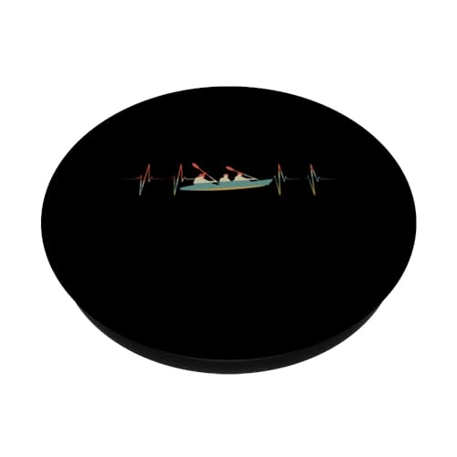 Coastal Rowing Heartbeat Retro ECG EKG Rower PopSockets Swappable PopGrip, Black - Image 2