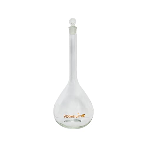 1pcs 5/10/20/25/50/200/500/1000ml Class A Borosilicate Glass Lab Clear Volumetric Flask with Head Stopper (2000ml)