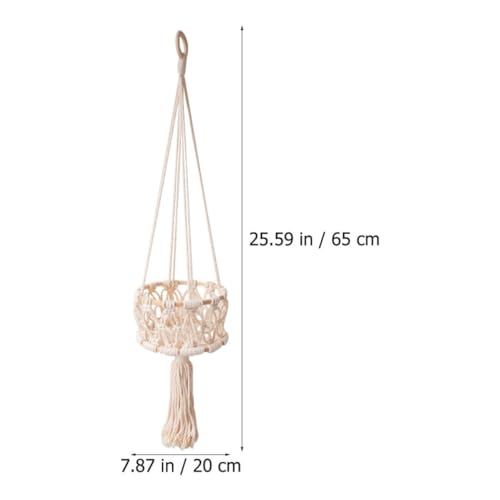 Cesta de cuerda de algodón Operitacx beige para verduras y almacenamiento colgante de objetos 3