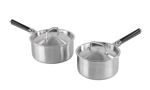 Kamberg - Coffret 2 casseroles 18/20 cm - 2 manches amovibles - Acier inoxydable 18/10 Triply - Tous feux dont induction et four, Gris