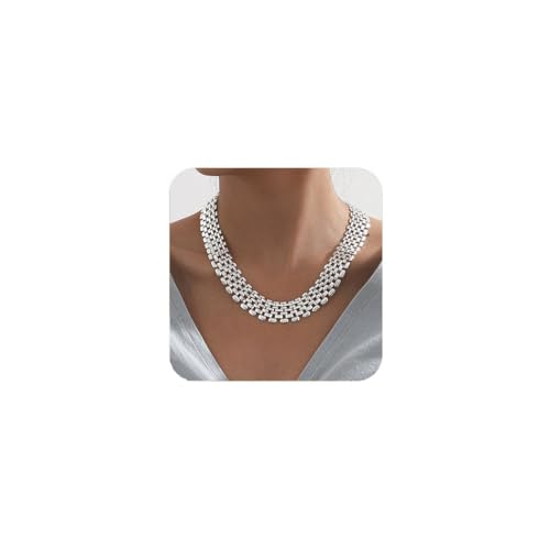 Artmiss Silver Chunky Choker Necklace Statement Wide Chain Necklace Jewelry for Women