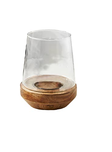 Serene Spaces Living Glass Hurricane with Natural Wood Base, Decorative
