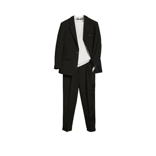 Men's Korean Business Casual Office Suit 2 Piece Set Pure Color Loose Fit