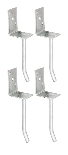 Alberts 215019 Ancre de poteau en L | avec ancrage béton en acier rond | galvanisée à chaud | largeur 80 mm | longueur de l'acier strié 200 mm | Set de 4 pièces
