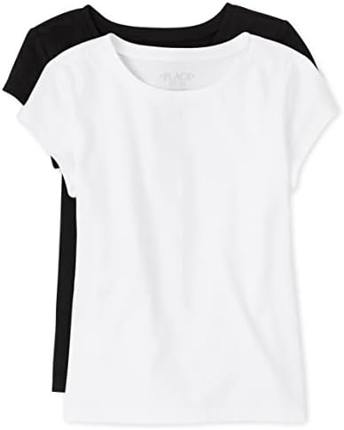 The Children's Place Girls Short Sleeve Basic Layering T-Shirt, Black/White 2 Pack, Medium