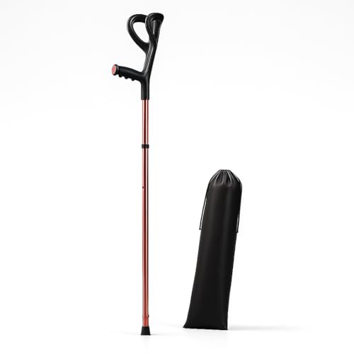 Imagen de Seven Mine Muleta Canadiense Ergonómica Ajustable para Adulto | Plegable, Ultraligera con Bolsa de Viaje | 1 Pieza, para Hombre y Mujer | Antideslizante y Compacta (Bronce)