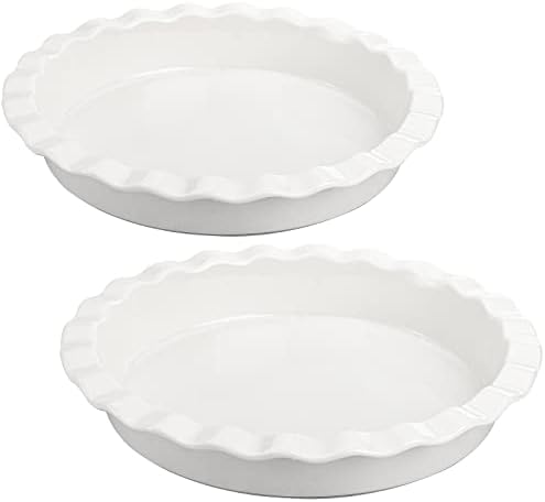 Foraineam Oven Safe Porcelain Pie Pan for Baking, 9 Inches Round Pie Plate Baking Dish for Apple Pie Pumpkin Pie, Set of 2
