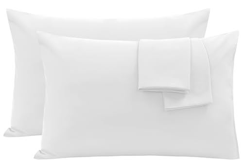 Oxford Homeware White Pillow Cases 2 Pack Brushed Microfiber – Standard Pillowcases Fade Resistant Pillow Cover Envelope Closure Pillow Covers (50 x 75 cm)
