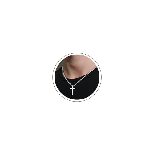 TINGN Kreuz Kette für Herren und Jungen Silber Farben Edelstahl Schlichte Kreuz Anhänger Halskette für Herren Einfache Schmuck Schatulle Kette 16-24 Christliche Taufkreuz Geschenke