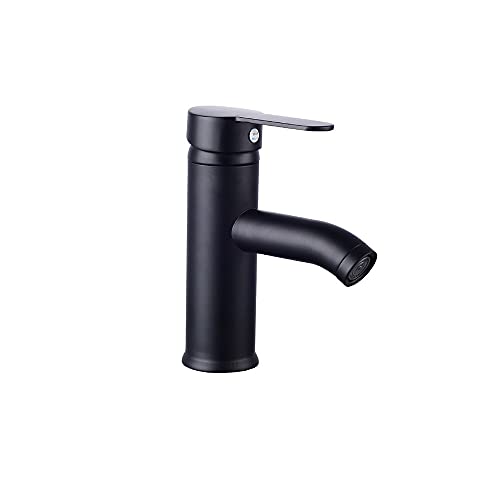 Mitigeur robinet en acier inoxydable noir mat pour lavabo monotrou eau chaude et froide