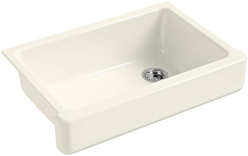 KOHLER K-5826-96 Whitehaven Farmhouse Self-Trimming Undermount Single-Bowl Sink with Short Apron, Biscuit