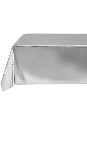 FIESTAS GUIRCA | Mantel Plata Metalizado (137x274 cm) - Decoración de Mesa para Fiestas de Graduación - Ideal para Celebraciones de Verano y Eventos - Plata