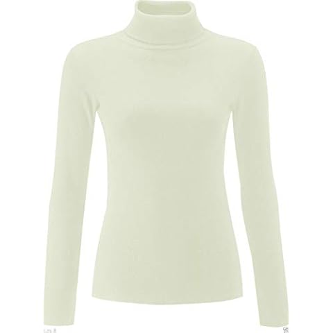 FLAVES FASHION New Ladies Long Sleeve Polo HIGH ROLL Neck Ribbed Jumper UK 8-26 Cream Cover