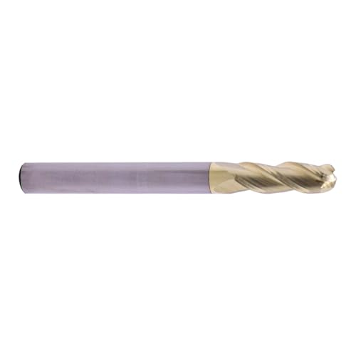 Image of 1 /4 inch 3 Flute Solid Carbide Ball Nose End Mill for Aluminum, ZrN Coated | 37 Helix, 1 /4 inch Cutting Dia, 1 /4 inch Shank Dia, 3 /4 inch Length of Cut, 2-1 /2 inch Overall Length, for Milling Aluminum and Copper