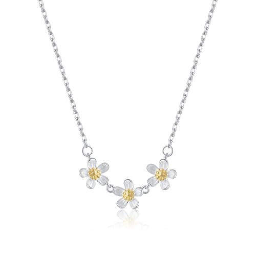 Reffeer Solid 925 Sterling Silver Flower Pendant Necklace Chain for Women Teen Girls Small Daisy Necklace Choker