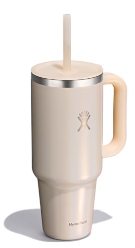 Image of Hydro Flask Travel Tumbler with Handle, Lid and Straw - Insulated Stainless Steel in 40 Oz Glimmer Cream