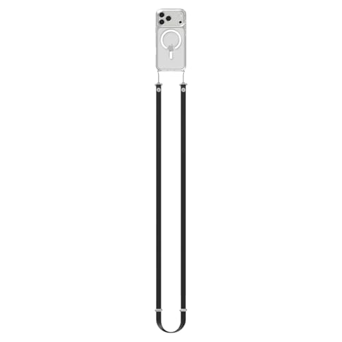 Spigen DA30L Lanyard Strap für iPhone 17 Serie, Verstellbares Band für Hals, Schulter & Crossbody mit Hybrid-Nylon & Wildleder, Magnetische sichere Verbindung – Schwarz