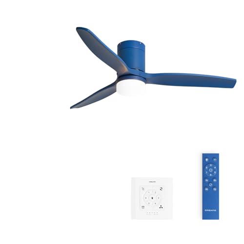 CREATE / WINDCALM M/Ventilador de techo con luz azul cobalto aspas con controlador y mando / 40W, Temporizador Ø132 cm, 6 velocidades, 3 temperaturas de luz, función verano-invierno