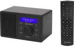 En angle view of Renkforce RF-IR-MONO1 Internet Radio and its remote control