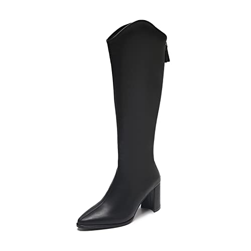 Bottes au genou minces en tissu extensible pour femme avec zip latéral