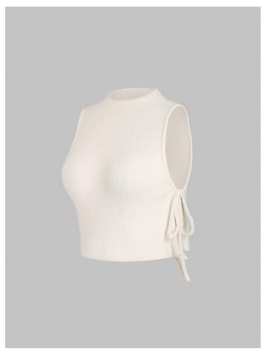 WDIRARA Women's Mock Neck Sleeveless Sweater Vest Split Tie Side Knit Crop Tank Top3