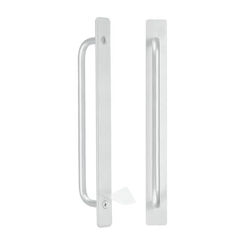Image of M METERXITY 2-Pack Self Stick Barn Door Handles, 9.61Inch /244mm Length Aluminium Alloy Gate Handle with Double Sided Tape for Bathroom /Wardrobe /Closet, Sliding Door Handle with Plate [Silver]