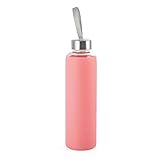 BERELA – LITTA-V Botella de Agua de Vidrio de Borosilicato con Funda de Silicona, Botella de Agua de Cristal de Borosilicato Libre de BPA de 600 ml, Color Rosa