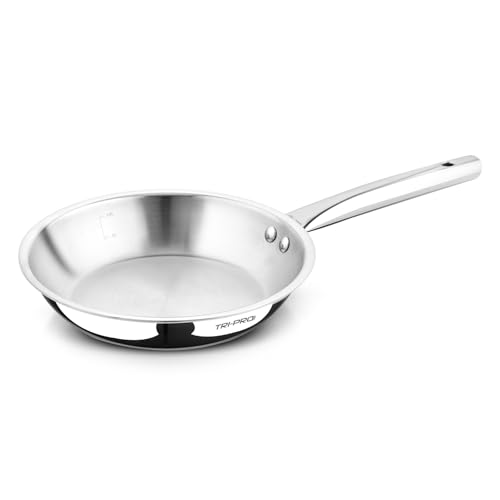 Image of BERGNER Tripro 18cm Triply Frypan with Long Stay Cool Ergonomic Handle with Excellent Grip, Consumes Less Oil, Healthy Cooking, Even Heat Distribution, Flared Rim - Induction and Gas Stove Ready