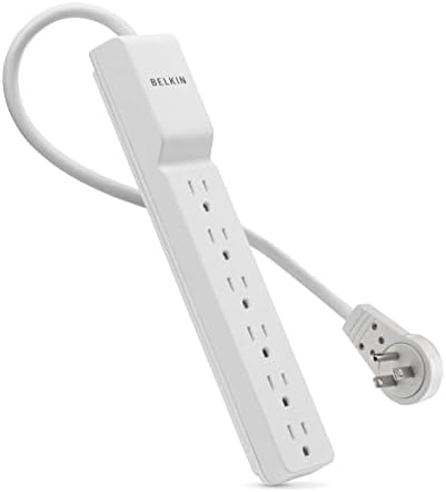 Belkin Power Strip Surge Protector - 6 AC Multiple Outlets - Flat Rotating Plug, 8 ft Long Heavy Duty Extension Cord for Home, Office, Travel, Computer Desktop & Charging Brick - White (720 Joules)