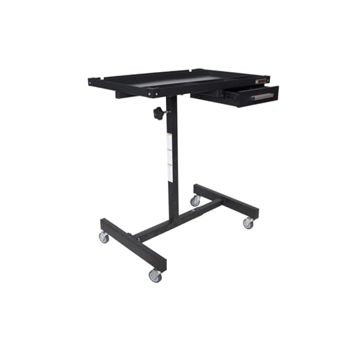 K Tool International 75107 Adjustable Tear Down Work Table with Drawer for Garages, Repair Shops, and DIY, Portable, (4) 2" Swivel Casters, 200 Pound Capacity, Rubber Corners, Heavy Duty Steel, Black