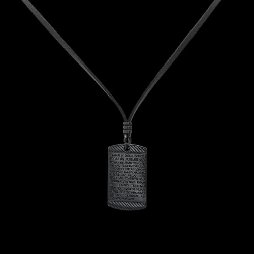 Colar Masculino Cordão De Couro Dez Mandamentos