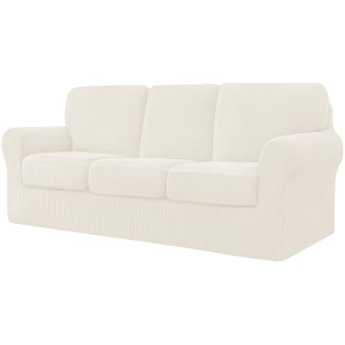 CHUN YI 7 Piece Stretch Couch Covers for Sofa, Sofa, Ivory White