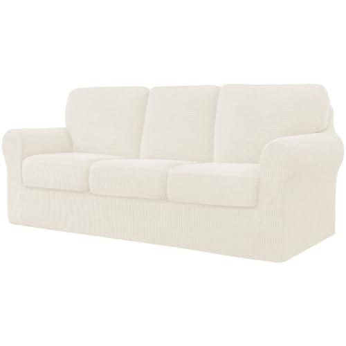 CHUN YI 7 Piece Stretch Couch Covers for Sofa, Sofa, Ivory White