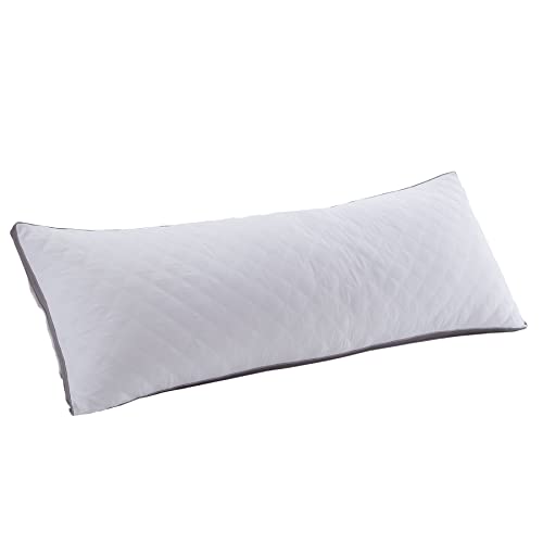 COZZZY 21X54 Body Pillows for Adults Firm and Fluffy Body Pillows Quality Plush Body Pillows Head Support Body Pillow Down Alternative White Pillow(White-Grey, 21"x54")