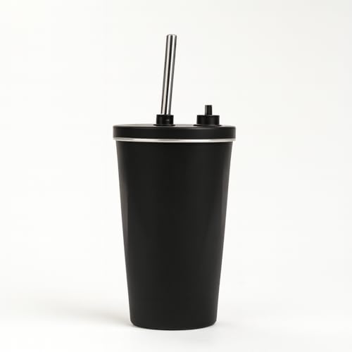 Image of YELONA 600 ml Vacuum Insulated Tumbler with Retractable Straw | Stainless Steel Portable Mug for Hot & Cold Beverages | Leak-Proof, Twist-Off Lid Flask for Coffee, Tea, Juices & More - Charcoal Black