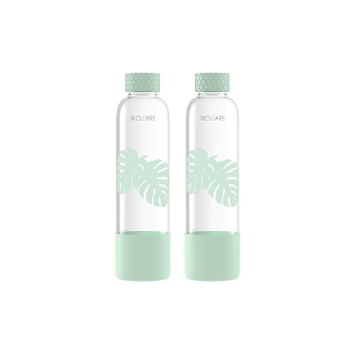 Image of Rioware Purifa Pro Borosilicate Glass Water Bottle With Silicon Sleeve (750Ml) | Airtight Lid | Leak Proof | Silicon Cap | Fridge Water Bottles For Home, Office & Gym -Pack Of 02(Green)