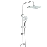 LLFFSSDG Columna de Ducha Fija con Grifo Monomando - Set de Ducha Lluvia Cuadrado 29x19cm y Alcachofa de Mano - Kit Completo de Ducha en Cromo Plata