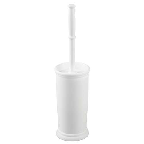 mDesign Toilet Bowl Brush and Holder - Covered Bathroom Brush - Standing Scrubber in Modern Holder - Compact, Space Saving, Deep Cleaning - White