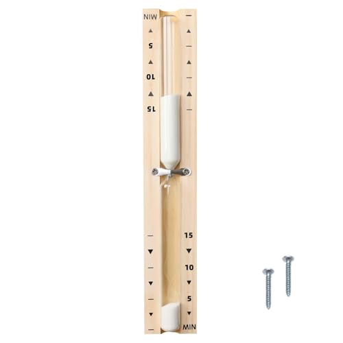 Sauna Hourglass Sand Timer 15 Minute Heat Resistant 15 Min Wood White Clock Sand Watch Rotating Large Reloj De Arena Wooden Hour Glass Sandglass for Sauna Room