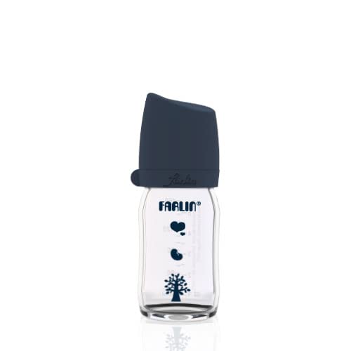 FARLINAnti-Colic Glass Baby Bottle, 5 oz - with Silicone Pacifier for 1 Month+ Babies - Thermal Resistant, BPA Free and Dishwasher Safe (5oz,160ml/cc, All for You)