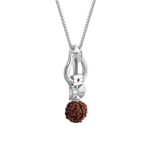 Image of GIVA 925 Silver Trishul Rudraksha Pendant With Box Chain For Him| Necklace to Gift Men & Boys| With Certificate of Authenticity and 925 Stamp | 6 Months Warranty*
