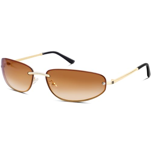 knliwkm Trendy Rimless y2k Wrap Around Sunglasses for Women Girl 2000s Oval Frameless Shades Festival Aesthetic Cute Cool