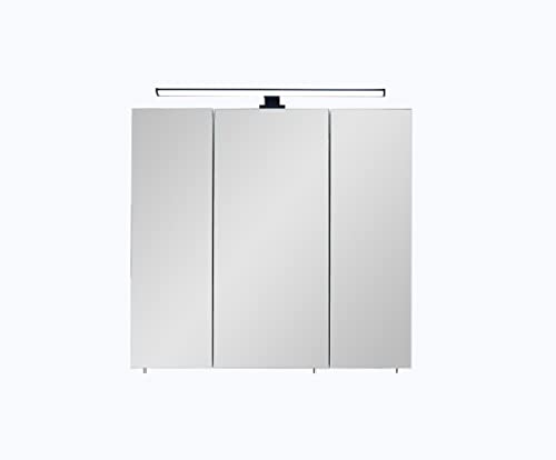 Pelipal Badezimmer-Spiegelschrank Quickset 374 in Eiche Ribbeck quer Nachbildung mit LED-Beleuchtung, 60 cm breit | Badschrank mit Spiegel, 3 Türen und 6 Einlegeböden