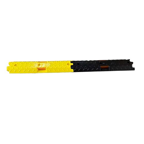 Image of LADWA Plastic Rumblers with Reflector - Heavy-Duty Interlocking Speed Bump, Black & Yellow Cable Protector for Road Safety, Anti-Slip Design - 1 Meter